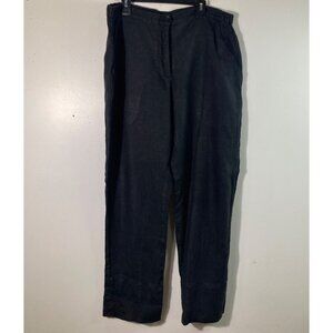 Womens Flax Straight Leg Linen Pants S Black Pockets Zip Front Side Stretch Flat